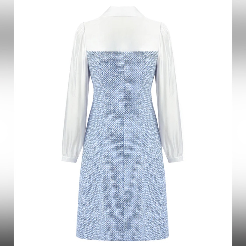 V-Neck Patchwork Single-Breasted Women Mini Dress - image 5